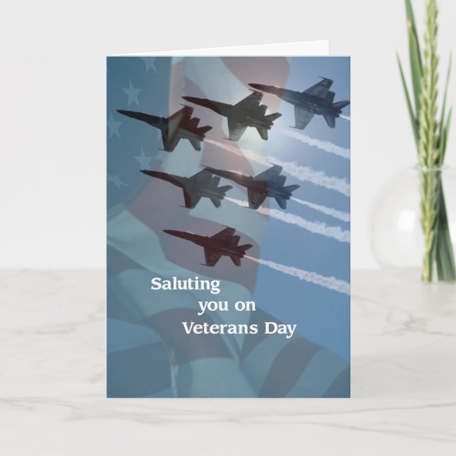 Tarjeta De Agradecimiento Veteranos Día de los Ángeles Azules Saludo Militar (Anverso)