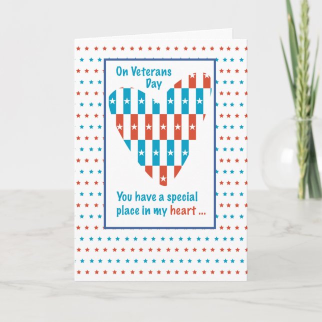 Tarjeta De Agradecimiento Veterans Day Patriotic Place In Heart, Gracias (Anverso)