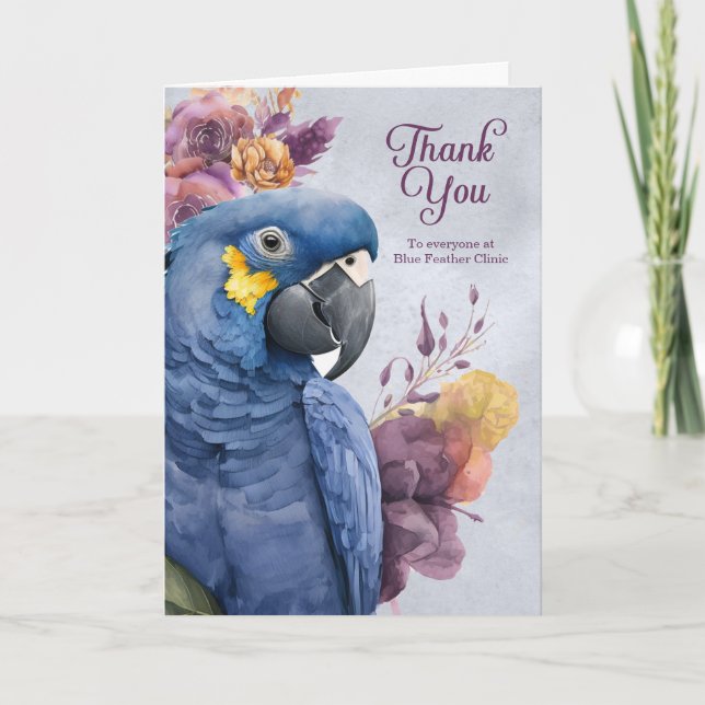 Tarjeta De Agradecimiento Veterinaria Gracias Hyacinin Macaw Parrot Name (Anverso)