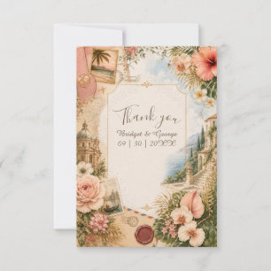 Tarjeta De Agradecimiento Viaje de Boda Tropical Luxe Rosa Dorado