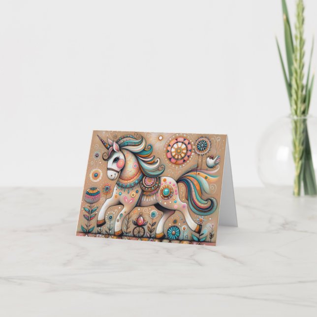 Tarjeta De Agradecimiento Vibe unicornio folklórico caprichoso (Anverso)