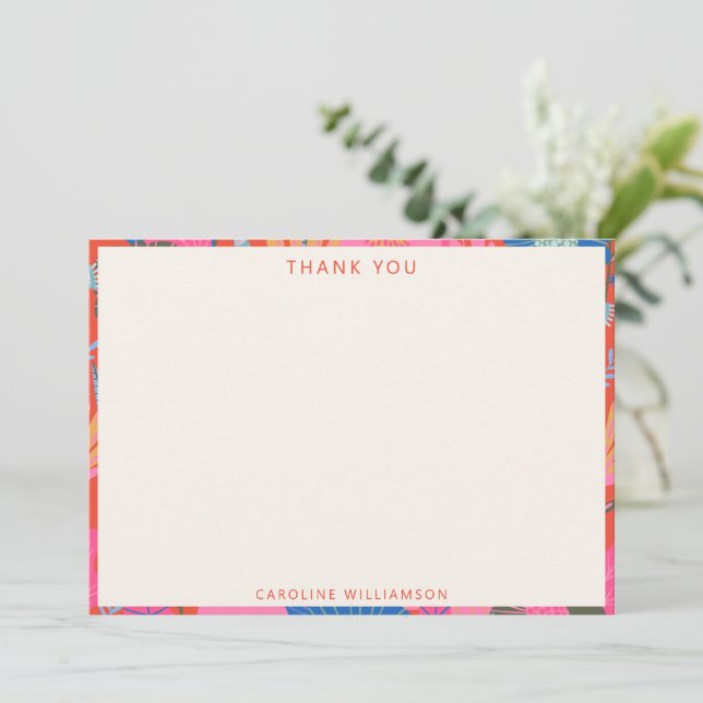 Tarjeta De Agradecimiento Vibrant Red Boho Floral Personalized Stationery  (Anverso de pie)