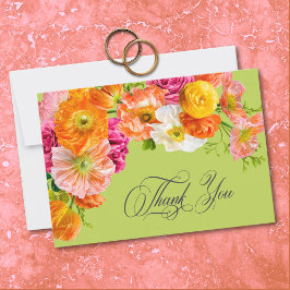 Tarjeta De Agradecimiento Vibrant Summer Floral Lime Orange Pink Wedding