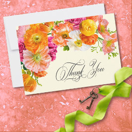Tarjeta De Agradecimiento Vibrant Summer Floral Yellow Orange Pink Wedding
