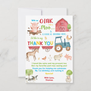 Tarjeta De Agradecimiento Vibrante Cute Barnyard Farm Animals Fiesta de cump