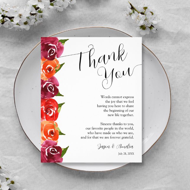 Tarjeta De Agradecimiento Vibrante Placa De Recepción De Boda Floral (Vibrant Floral Wedding Reception Plate Thank You Cards)