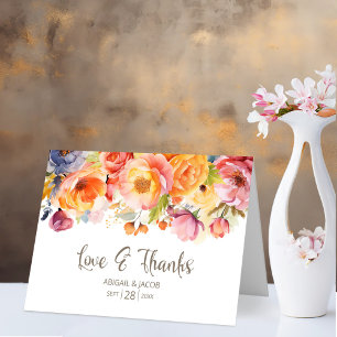 Tarjeta De Agradecimiento Vibrante Primavera Floral Amor y Gracias Boda