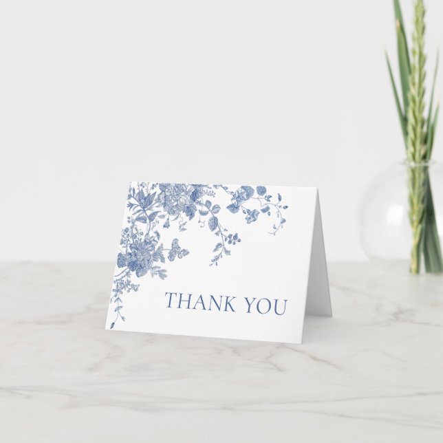 Tarjeta De Agradecimiento Victoriano Dusty Blue French Garden Boda Floral (Anverso)