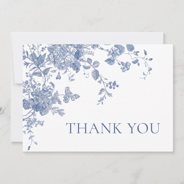 Tarjeta De Agradecimiento Victoriano Dusty Blue French Garden Boda Floral (Anverso)