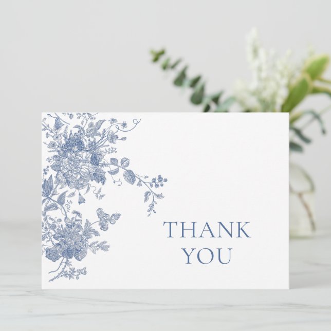 Tarjeta De Agradecimiento Victoriano Dusty Blue French Garden Boda Floral (Anverso de pie)