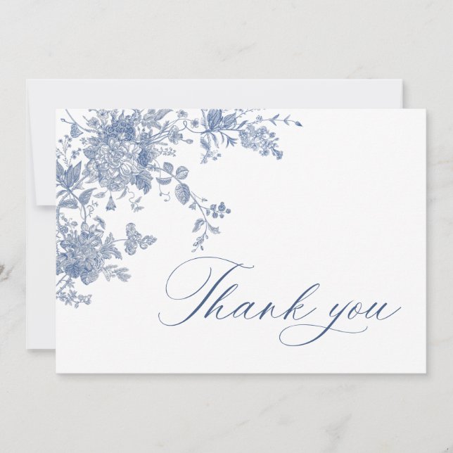 Tarjeta De Agradecimiento Victoriano Dusty Blue French Garden Boda Floral (Anverso)