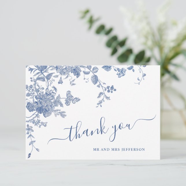 Tarjeta De Agradecimiento Victoriano Dusty Blue French Garden Boda Floral (Anverso de pie)