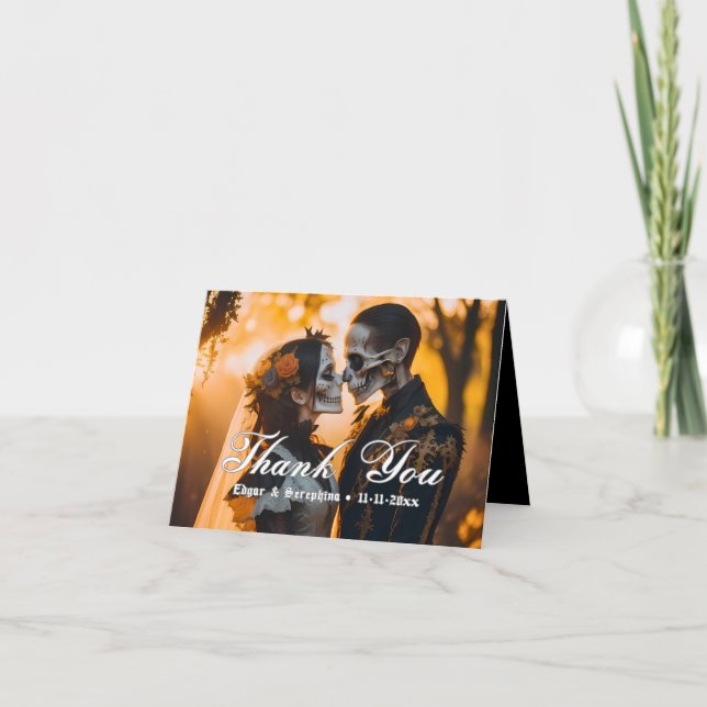 Tarjeta De Agradecimiento Victoriano gótico Boda único oscuro (Anverso)