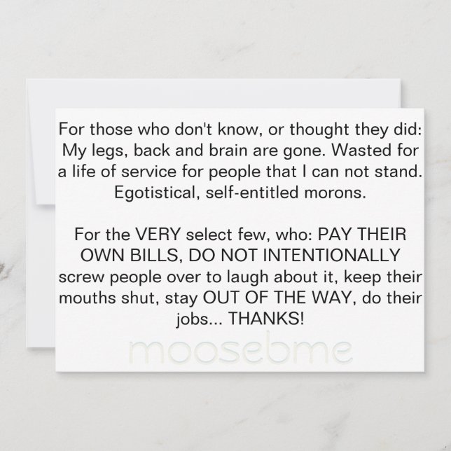 Tarjeta De Agradecimiento Vida de la basura (Anverso)