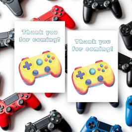 Tarjeta De Agradecimiento Videojuego de Acuarela Cumpleaños de Niños