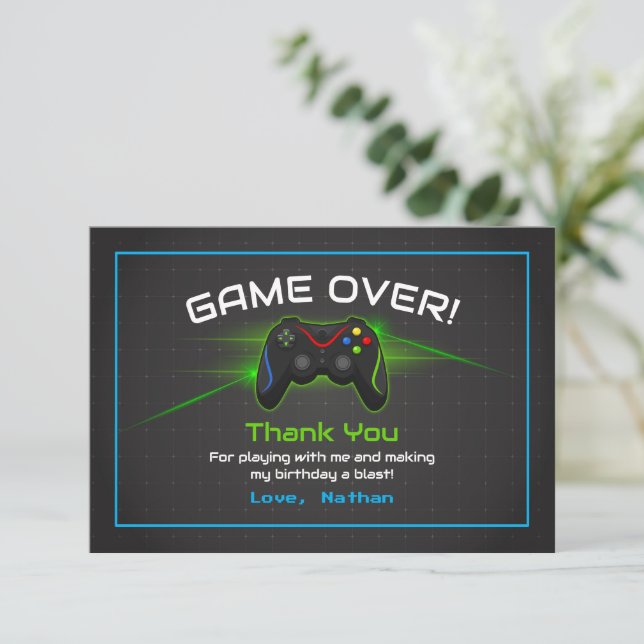 Tarjeta De Agradecimiento Videojuego Niños Cumpleaños (Anverso de pie)