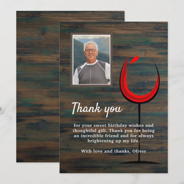 Tarjeta De Agradecimiento Vidrio de Madera Rústica 60.ª foto de cumpleaños (Anverso / Reverso)