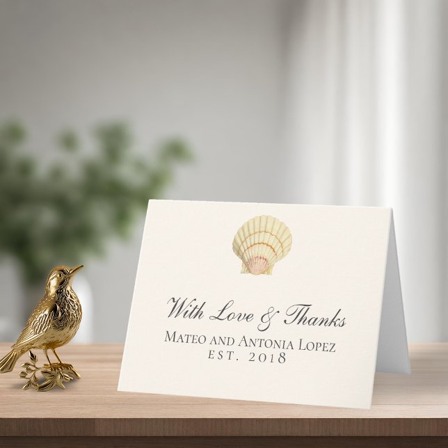 Tarjeta De Agradecimiento Vieira de época Boda de una sola concha (Vintage Scallop Single Seashell Wedding Thank You Card)