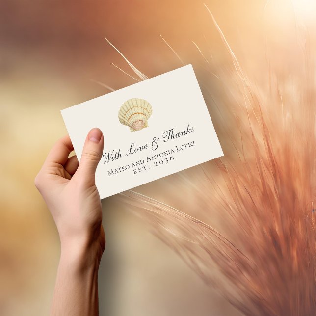 Tarjeta De Agradecimiento Vieira de época Boda de una sola concha (Vintage Scallop Single Seashell Wedding Thank You Card)