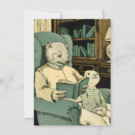 Tarjeta De Agradecimiento Vieja comadreja leyendo un libro a una joven comad