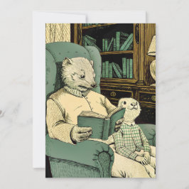 Tarjeta De Agradecimiento Vieja comadreja leyendo un libro a una joven comad