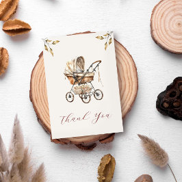 Tarjeta De Agradecimiento Vieja Moda Carriage Floral Sale Neutrla Beige