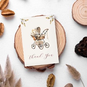 Tarjeta De Agradecimiento Vieja Moda Carriage Floral Sale Neutrla Beige