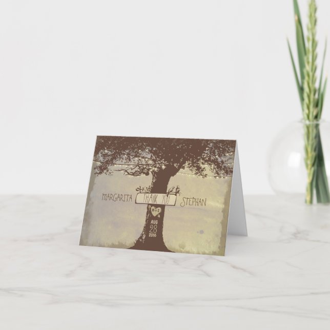 Tarjeta De Agradecimiento viejo árbol rústico luces de cuerda adorables tarj (Anverso)