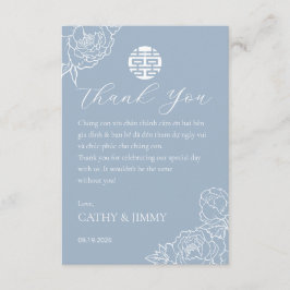 Tarjeta De Agradecimiento Vietnamese Wedding Peony Dusty Blue Thank You Card