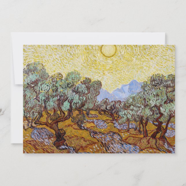 Tarjeta De Agradecimiento Vincent van Gogh - Olivos, cielo amarillo y sol (Anverso)