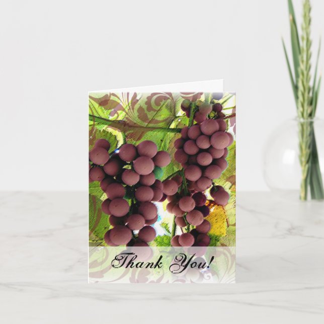 Tarjeta De Agradecimiento Viñedo Elegante Uvas Moradas/Verdes Boda (Anverso)