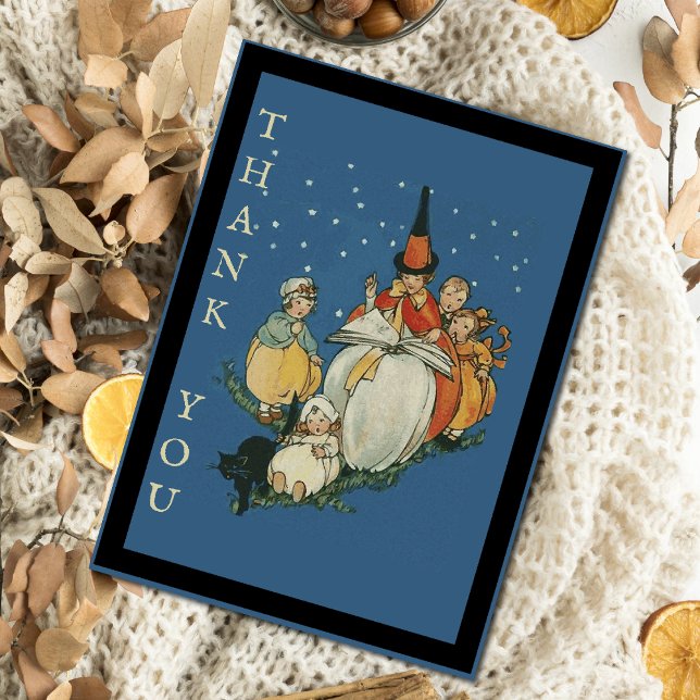 Tarjeta De Agradecimiento Viñeta Halloween Storytime Pequeña Bruja Gato Negr (Subido por el creador)