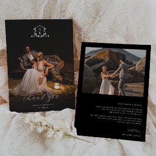 Tarjeta De Agradecimiento Viñetas sin tiempo Monograma Boda de Escudo Foto