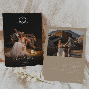 Tarjeta De Agradecimiento Viñetas sin tiempo Monograma Boda de Escudo Foto