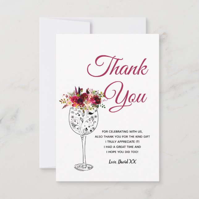 Tarjeta De Agradecimiento vino, adulto, gracias cardar (Anverso)