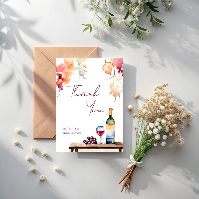 Tarjeta De Agradecimiento Vino antes de votos de winery despedida de soltera (Vino before vows winery bridal shower thank you card)