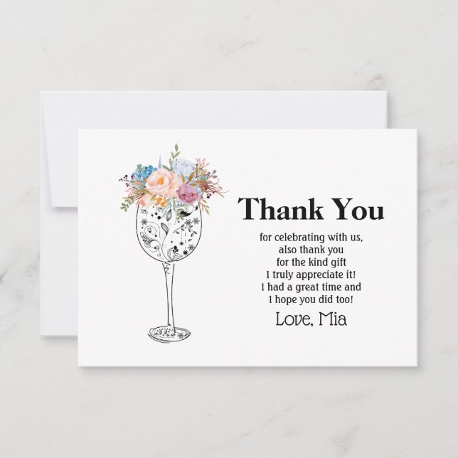 Tarjeta De Agradecimiento vino, cumpleaños adulto, boda, floral (Anverso)