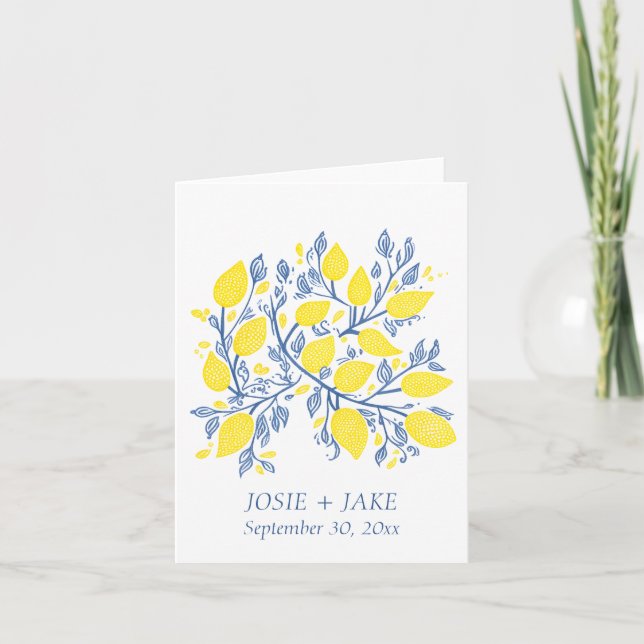 Tarjeta De Agradecimiento Vinos de limón azul y amarillo bonito y delicado (Anverso)