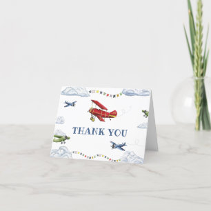 Tarjeta De Agradecimiento Vintage Airplane First Birday Gracias