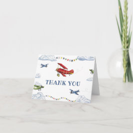 Tarjeta De Agradecimiento Vintage Airplane First Birday Gracias