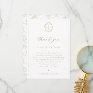 Tarjeta De Agradecimiento Vintage Beige Escudo Wedding Table