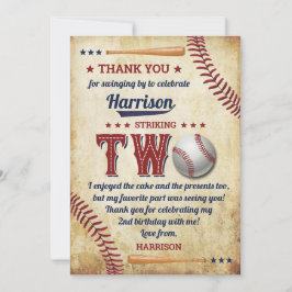Tarjeta De Agradecimiento Vintage Béisbol Boys 2º cumpleaños