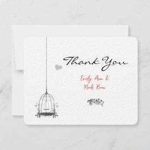 Tarjeta De Agradecimiento Vintage Bird Cage Red Accents Boda Gracias