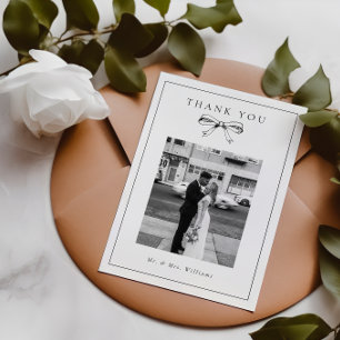 Tarjeta De Agradecimiento Vintage Black Coquette Bow Photo Flat Boda