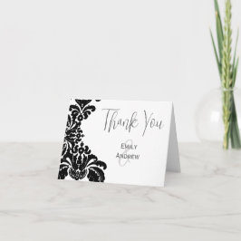 Tarjeta De Agradecimiento Vintage Black Damask Wedding Gracias