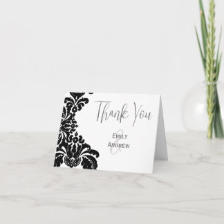 Tarjeta De Agradecimiento Vintage Black Damask Wedding Gracias