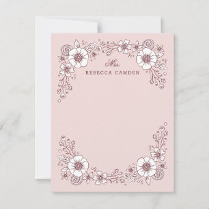Tarjeta De Agradecimiento Vintage Blooms Floral Stationery Card - Rosa
