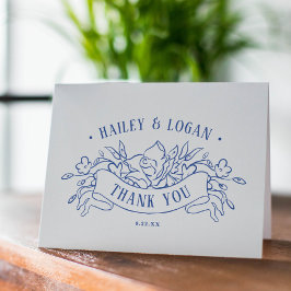 Tarjeta De Agradecimiento Vintage Blue Floral Frame Elegant Wedding