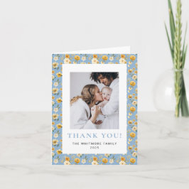Tarjeta De Agradecimiento Vintage Blue Floral Photo Thank You Card