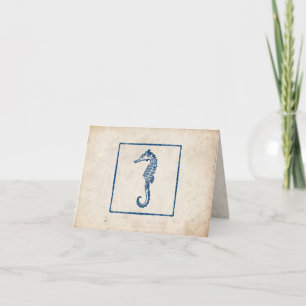 Tarjeta De Agradecimiento Vintage Blue Sea Horse.